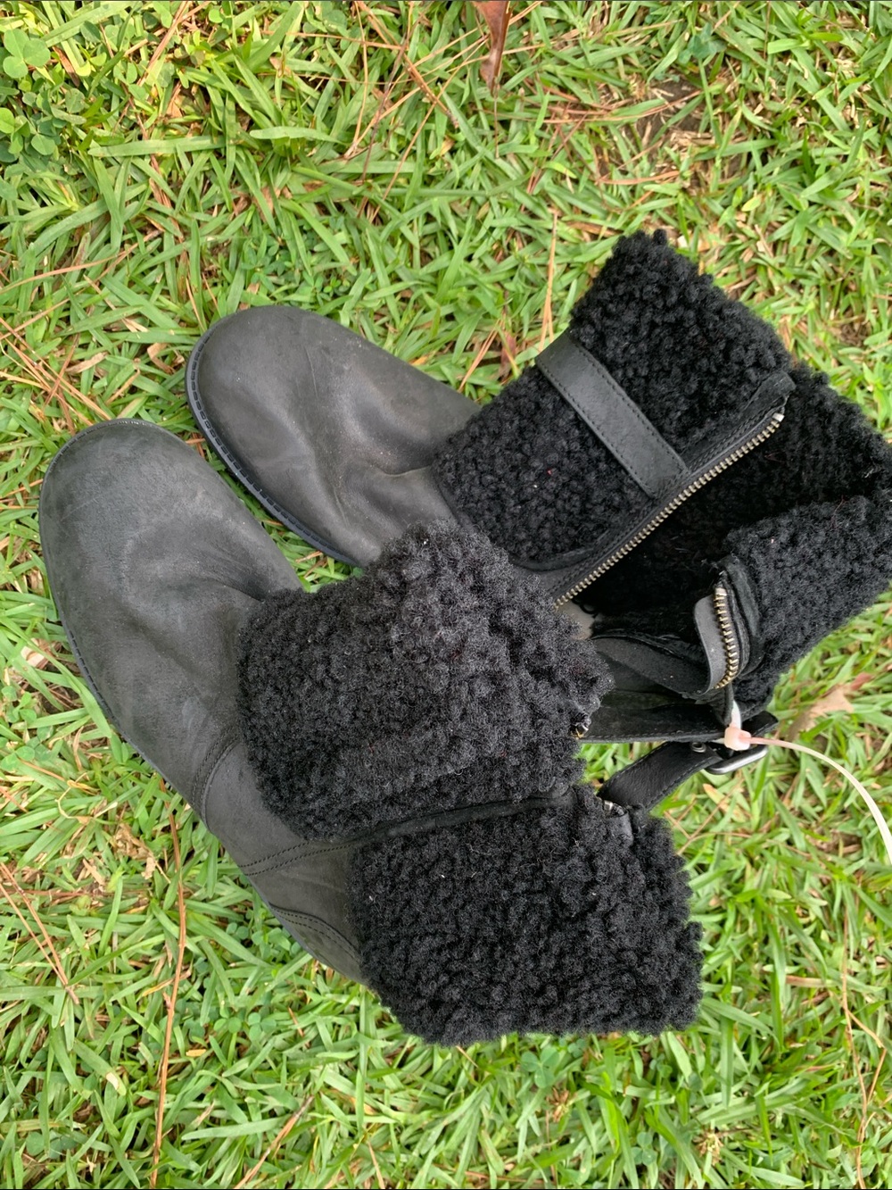 UGG Black Sherpa Cuff Ankle Boots with Side Zip